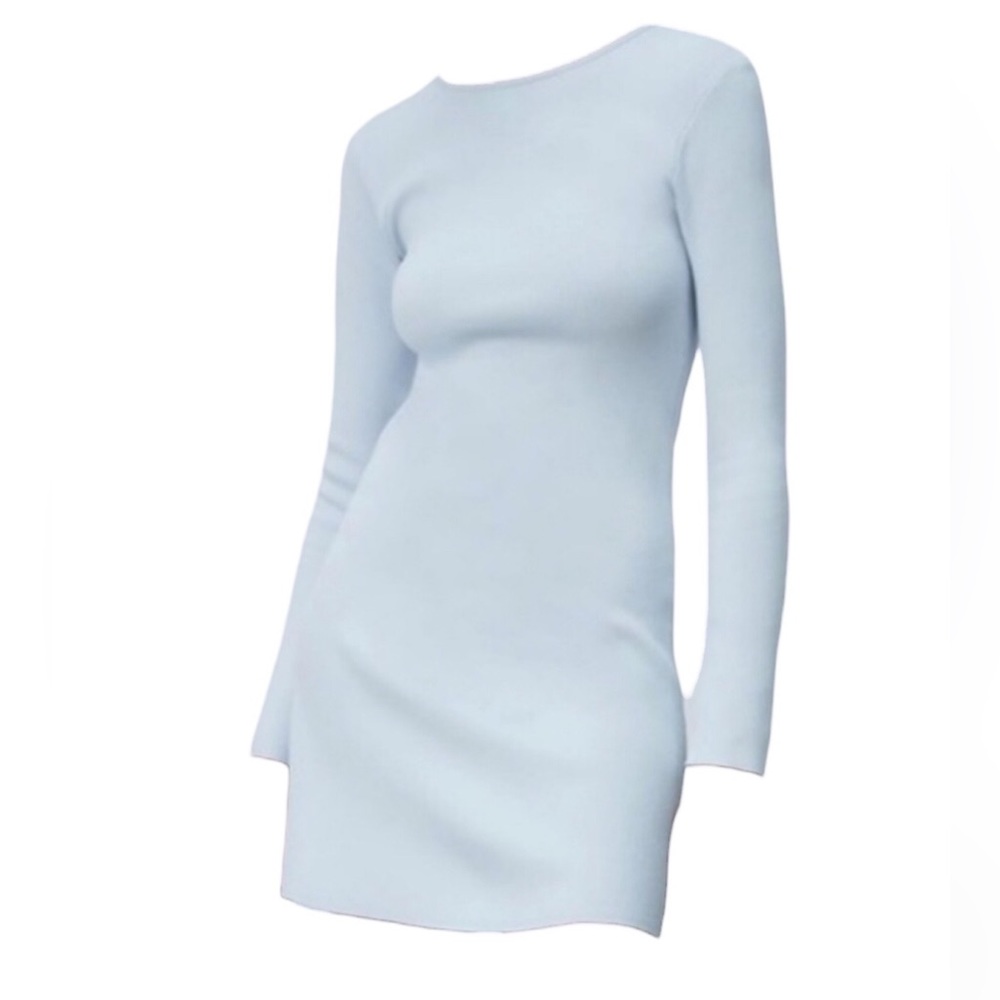 😍 ZARA Long Sleeve Light Blue flat knit Sweater Dress. Like new!